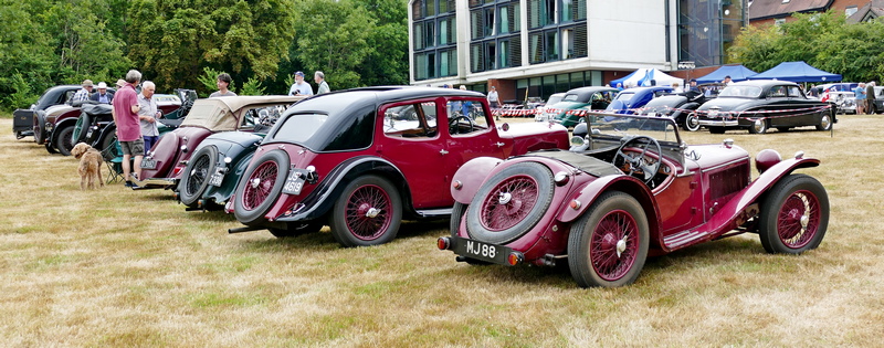 An array of Pre War Riley cars at the Riley Owners Club centenary Woodland Grange Leamington June 2025. Rear.