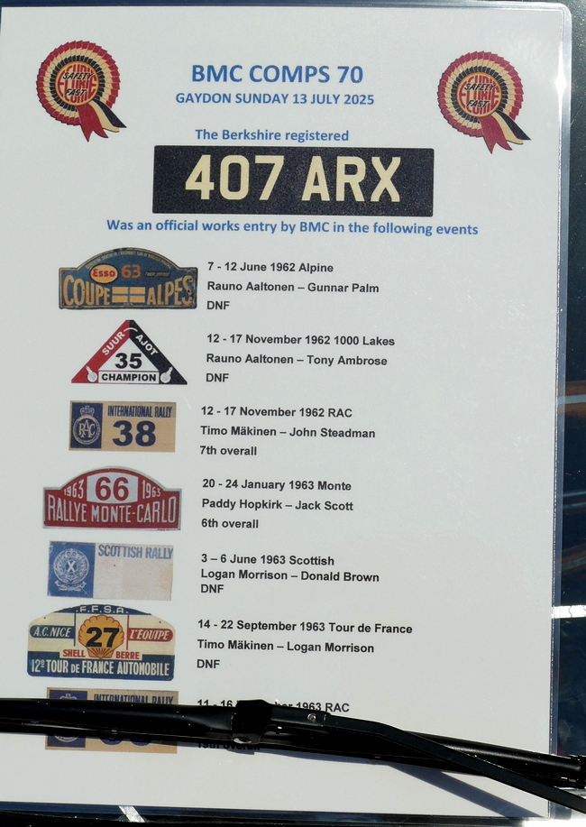 Ex Works Mini Cooper S 407 ARX - Information sheet.