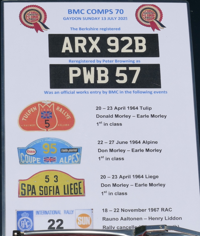 1964 Austin Healey 3000 works rally car ARX 92B/PWB 57. Information sheet.