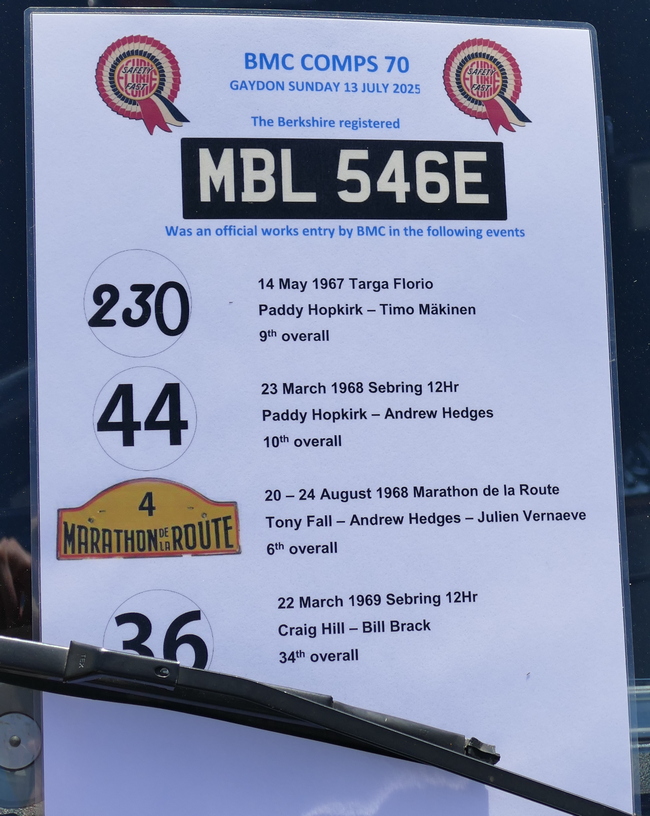 1967 MG GT Works competition car. Information sheet.