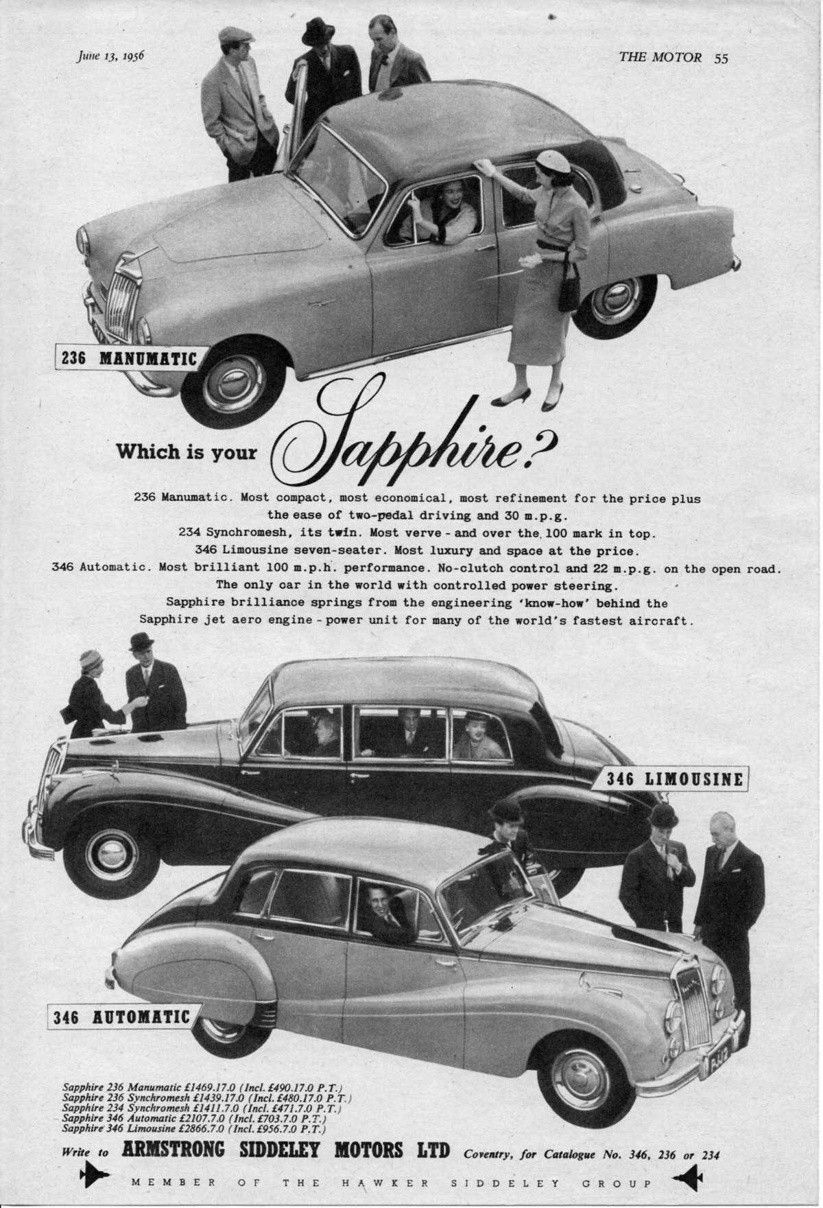 1955 Armstrong Siddley Saphire advertisement